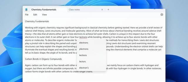 Notepad feature in Windows 11 with cross-platform spell check