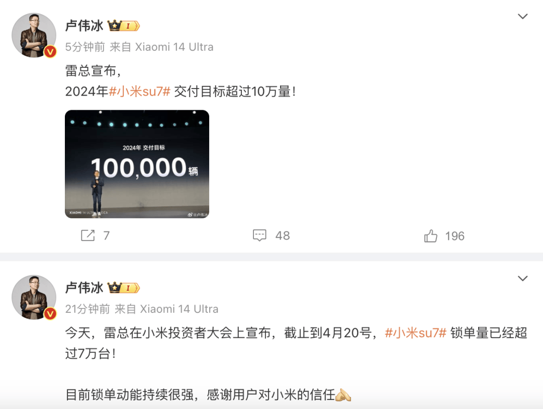 Just In: Lei Jun Xiaomi SU7 to Top 100k Xiaomi Car SU7 Pre-Orders Over 70k